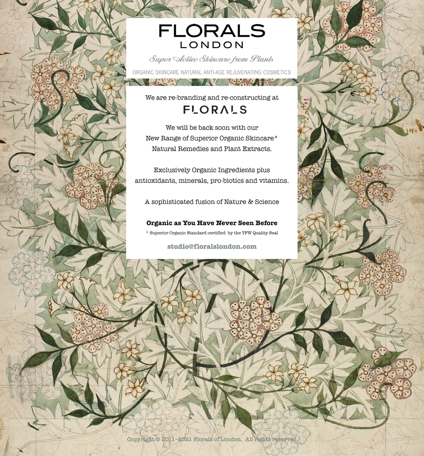 Florals of London / Super Active Skincare from Plants - Organic Skincare Natural Anti-Age Rejuvenating Cosmetics.